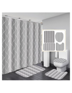 Conjunto de Cortina de Ducha y Alfombrillas DDQQ Gris