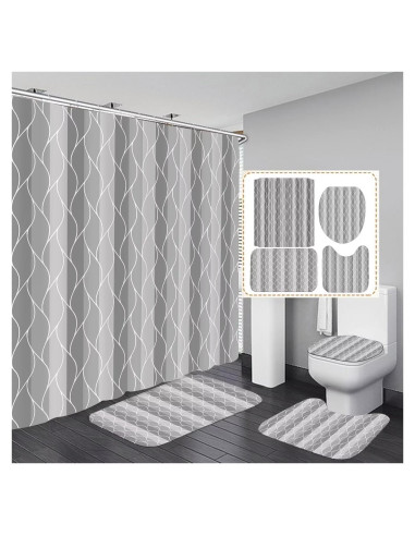 Conjunto de Cortina de Ducha y Alfombrillas DDQQ Gris