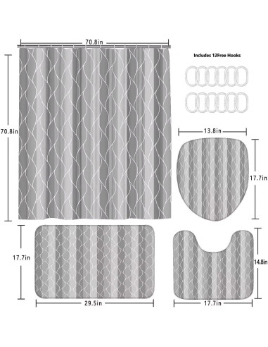 Conjunto de Cortina de Ducha y Alfombrillas DDQQ Gris