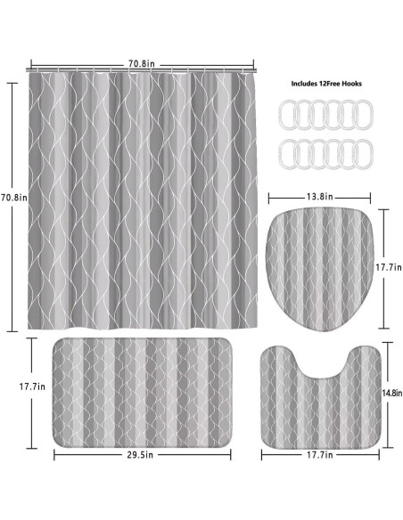 Conjunto de Cortina de Ducha y Alfombrillas DDQQ Gris