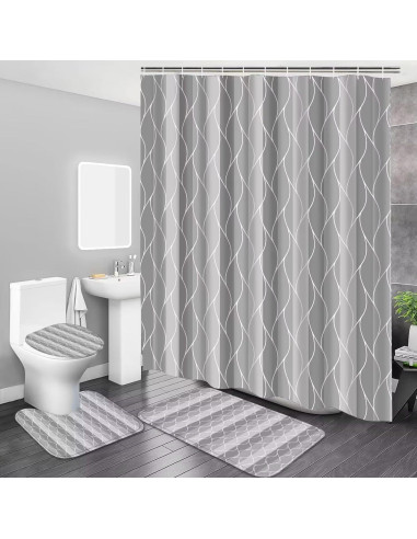 Conjunto de Cortina de Ducha y Alfombrillas DDQQ Gris