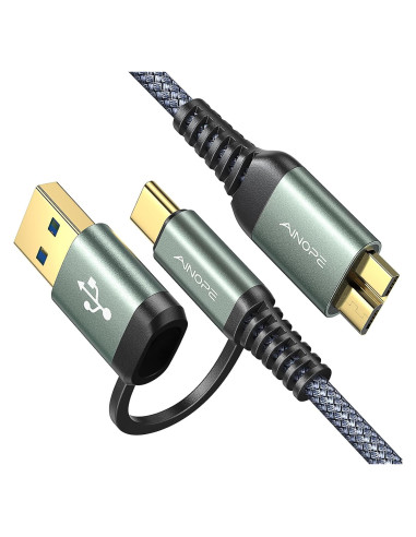 Cable AINOPE Micro B a USB C 1.5FT Trenzado Nylon 5Gbps