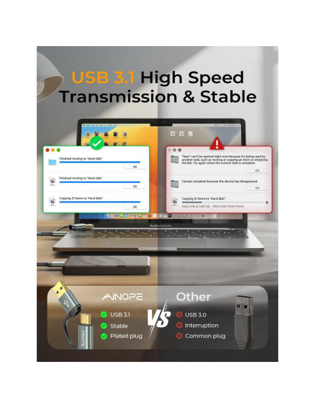 Cable AINOPE Micro B a USB C 1.5FT Trenzado Nylon 5Gbps