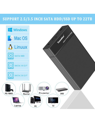 Estación de Acoplamiento Tccmebius TCC-S8 para HDD/SSD SATA 2.5/3.5" hasta 22TB