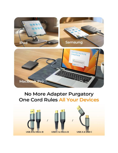Cable AINOPE Micro B a USB C 1.5FT Trenzado Nylon 5Gbps