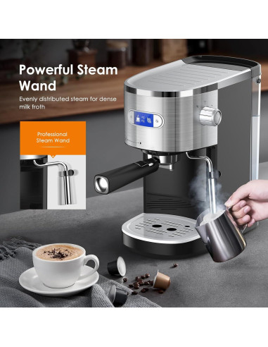 Máquina de Espresso COWSAR 20 Bar Compacta con Varita de Vapor