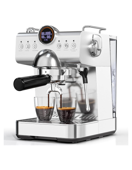 Cafetera Espresso COWSAR 20 Bar Acero Inoxidable 1.5L LED