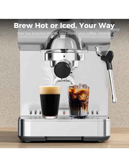 Cafetera Espresso COWSAR 20 Bar Acero Inoxidable 1.5L LED