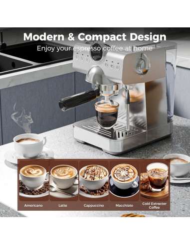 Cafetera Espresso COWSAR 20 Bar Acero Inoxidable 1.5L LED