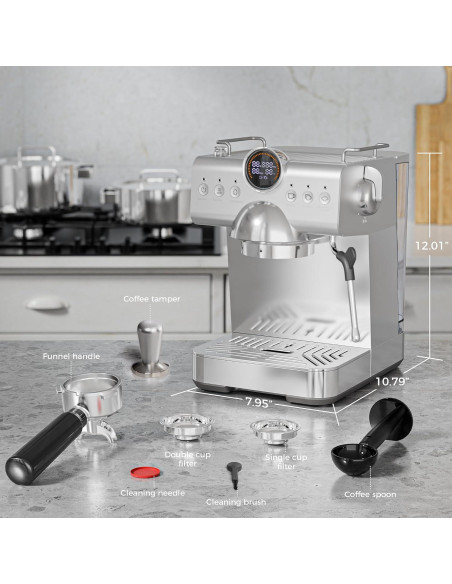 Cafetera Espresso COWSAR 20 Bar Acero Inoxidable 1.5L LED