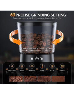 Molino de Café Eléctrico QJA CG-T, 60 Configuraciones, Pantalla LCD 2