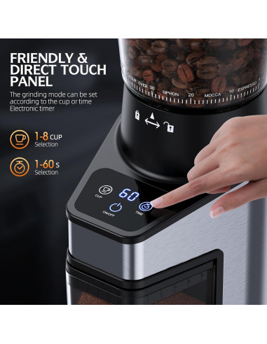 Molino de Café Eléctrico QJA CG-T, 60 Configuraciones, Pantalla LCD