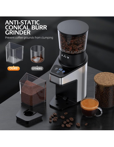 Molino de Café Eléctrico QJA CG-T, 60 Configuraciones, Pantalla LCD