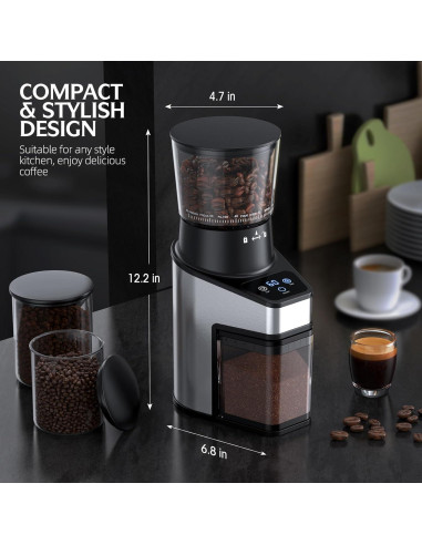 Molino de Café Eléctrico QJA CG-T, 60 Configuraciones, Pantalla LCD