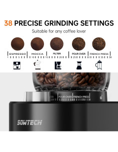 Molino de café eléctrico SOWTECH con 38 configuraciones, negro 2