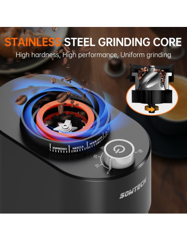 Molino de café eléctrico SOWTECH con 38 configuraciones, negro