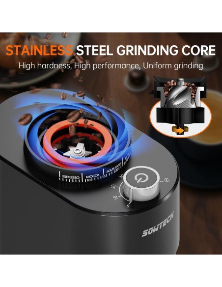 Molino de café eléctrico SOWTECH con 38 configuraciones, negro