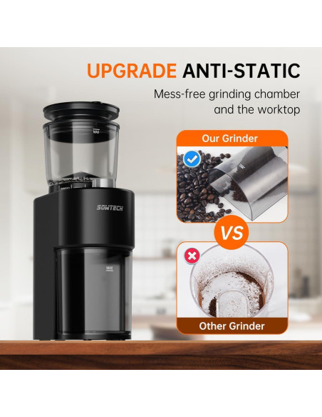 Molino de café eléctrico SOWTECH con 38 configuraciones, negro