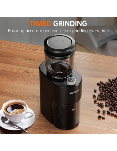 Molino de café eléctrico SOWTECH con 38 configuraciones, negro