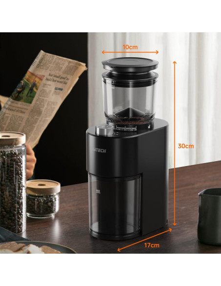 Molino de café eléctrico SOWTECH con 38 configuraciones, negro