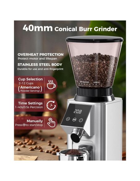 Molinillo de Café Tuni G1 Cónico Antiestático 48 Configuraciones Molinillo de Café Tuni G1 Cónico Antiestático 48 Configuraciones