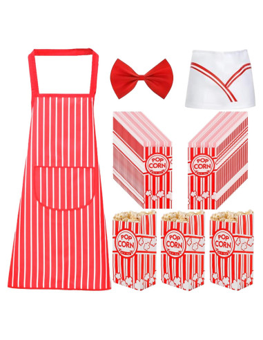 200 Bolsas de Papel para Palomitas y Delantal Chef Rojo