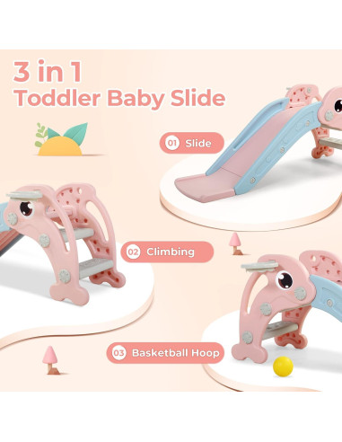 Tobogán 3 en 1 Nyeekoy Rosa para Niños hasta 30 kg