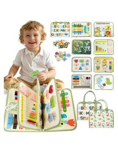 Tablero Ocupado Montessori Aurasys Verde 9 en 1 para Niños 1-4 Años