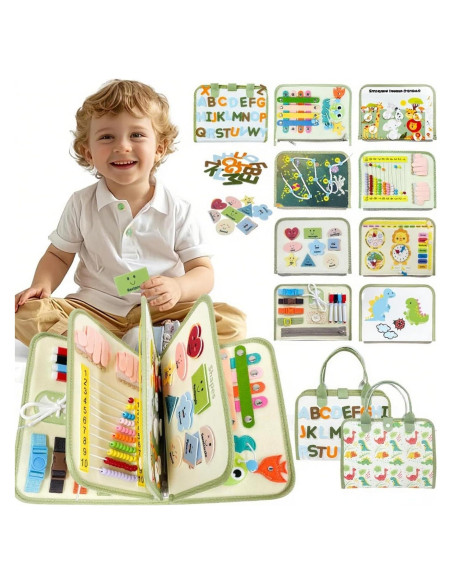 Tablero Ocupado Montessori Aurasys Verde 9 en 1 para Niños 1-4 Años Tablero Ocupado Montessori Aurasys Verde 9 en 1 para Niños 1-4 Años