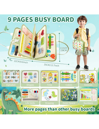 Tablero Ocupado Montessori Aurasys Verde 9 en 1 para Niños 1-4 Años