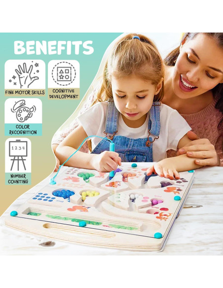 Rompecabezas Magnético Montessori de Madera - 55 Cuentas de Colores