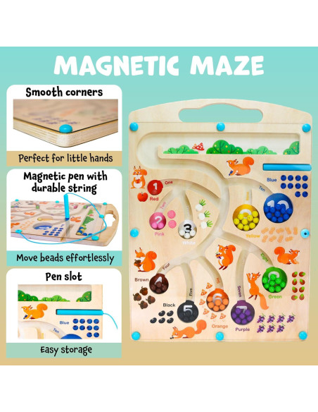 Rompecabezas Magnético Montessori de Madera - 55 Cuentas de Colores