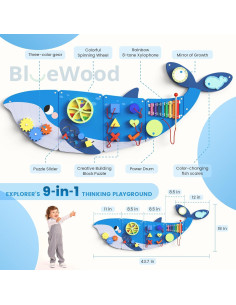 Panel de Pizarra Ocupada BlueWood Ballena 114x45cm Montessori 2