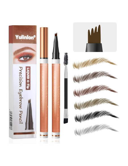 Lápiz de Cejas 4 Puntas Yulinlon Marrón Oscuro Impermeable