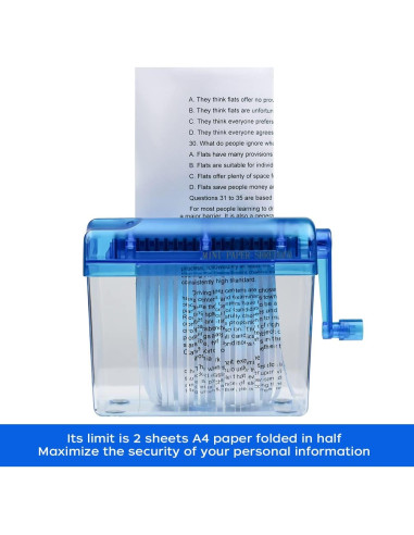 Mini Trituradora Manual JIKIOU Azul para Papel A4 Doblado