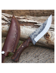 Cuchillo de Caza WARIVO WK - Acero Carbono 1095, 28 cm, Mango Madera Rosa