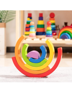 Juguete de Apilamiento de Arcoíris de Madera MerryHeart 6 Piezas 2