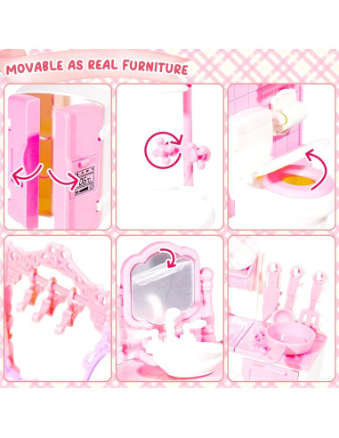 Conjunto de Muebles en Miniatura Rosa 92 Pcs Pamonrueer