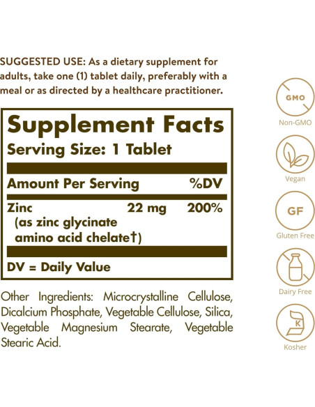 Solgar Zinc Quelado 100 Tabletas - Apoyo Inmunológico y Piel Saludable