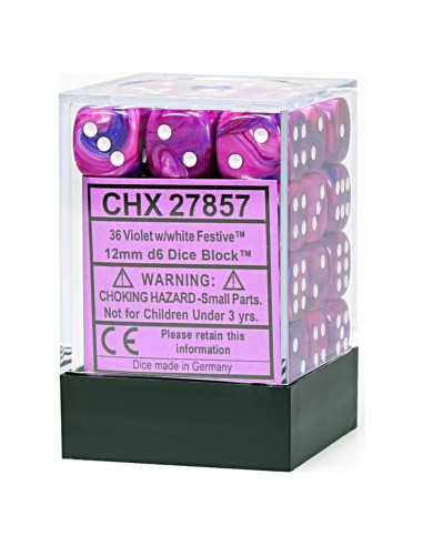 Juego de Dados D&D Chessex 36 D6 Violeta y Blanco 12 mm