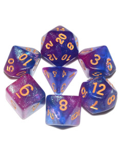 Dados Poliedricos DND 7 Piezas ALiuxiluo Púrpura Azul