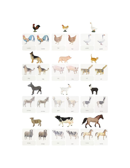 12 Piezas Réplicas Animales de Granja Montessori 1.45 kg