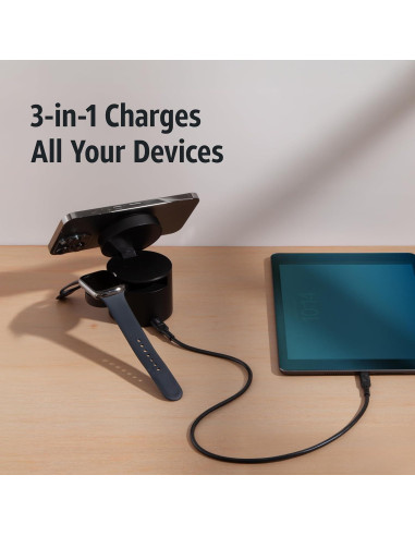 Cargador Inalámbrico 3-en-1 AT&T Power Drum Qi2 Negro