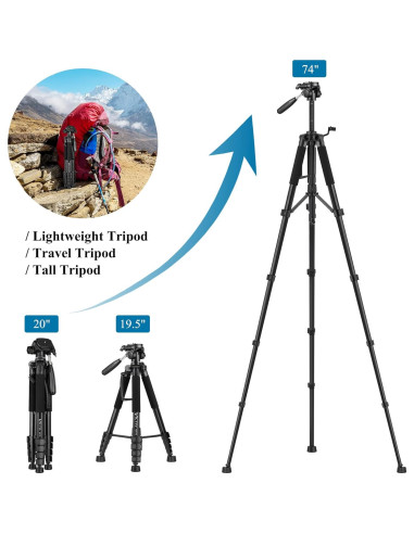 Trípode Profesional VICTIV 74" Aluminio para Cámara y Teléfono