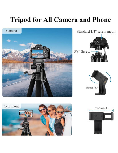 Trípode Profesional VICTIV 74" Aluminio para Cámara y Teléfono