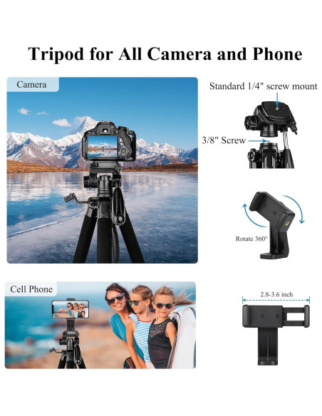 Trípode Profesional VICTIV 74" Aluminio para Cámara y Teléfono