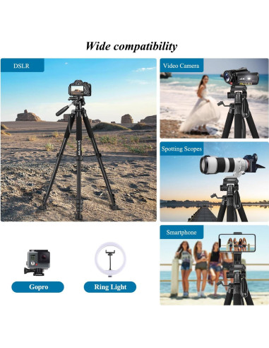 Trípode Profesional VICTIV 74" Aluminio para Cámara y Teléfono