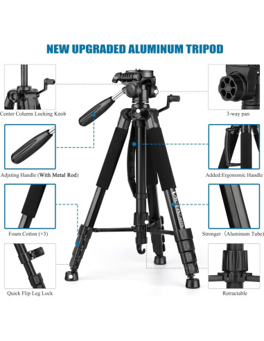 Trípode Profesional VICTIV 74" Aluminio para Cámara y Teléfono
