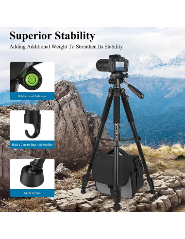 Trípode Profesional VICTIV 74" Aluminio para Cámara y Teléfono