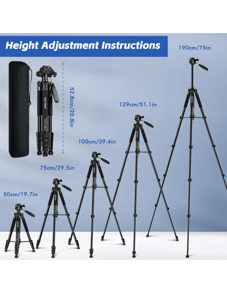Trípode de Cámara MACTREM PT80 Aluminio 195cm Ligero
